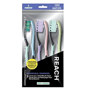 6-Count REACH Essentials Toothbrush with Toothbrush Caps (Soft) $3.18 w/ S&S + Free Shipping w/ Prime or on $35+