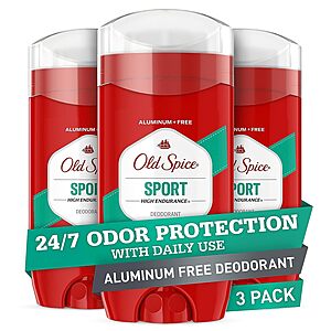 3-Pack 3-Oz Old Spice Men's Aluminum Free Deodorant Stick (Sport Scent) .20 w/ Subscribe & Save