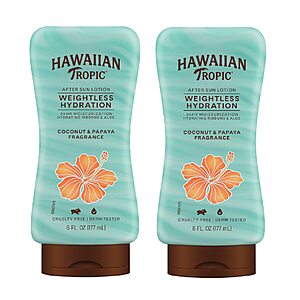 4-Count 6-Ounce Hawaiian Tropic Weightless Hydration After Sun Lotion w/ Aloe (Coconut/Papaya) $10.49 ($2.62 Each) + Free Shipping w/ Prime or $35+