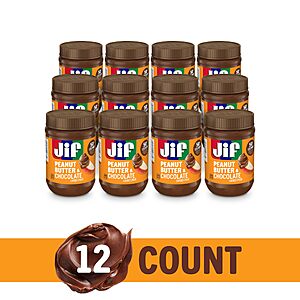 12-Pack 15-Oz Jif Peanut Butter & Chocolate Flavored Spread .20 w/ Subscribe & Save