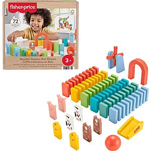 72-Piece Fisher-Price Kids' Wood Domino Run Preschool Game Playset $13.94 + Free Shipping w/ Prime or on $35+