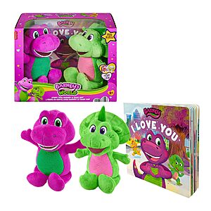 2-Piece Fisher-Price 9" Barney & Baby Bop Plush Toy w/ Book $17.99 + Free Shipping w/ Prime or on $35+