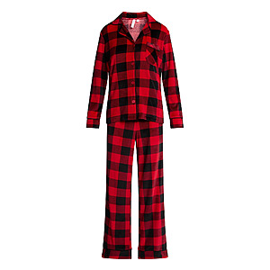 2-pc Joyspun Women's Stretch Velour Long Sleeve Pajama Set (Red Buffalo Plaid) $10.50 