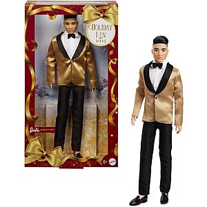 Barbie 2025 Holiday Ken Doll (Black Hair w/ Golden Jacket) $12.96 + Free Shipping w/ Prime or on $35+