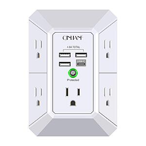QINLIANF 3-Prong Outlet Extender w/ 1680J Surge, 5x AC, 3x USB-A, 1x USB-C $10