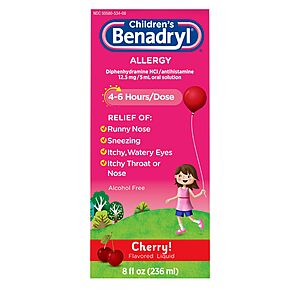 8-Ounce Children's Benadryl Allergy Relief Liquid (Cherry Flavor) $6.79 w/ S&S + Free Shipping w/ Prime or on $35+