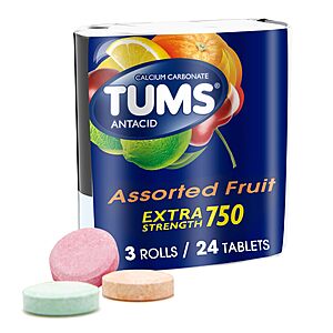 Select Accounts: 3-Pk 8-Ct TUMS Antacid Chewable Tablets (Assorted Fruit) $1.60 w/ S&S