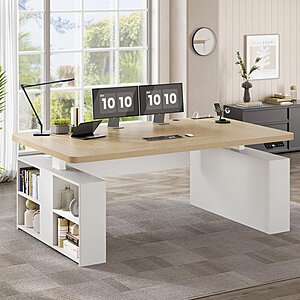 63" Ebern Designs Executive Standing Desk w/ Storage & Power Outlet (Natural Oak/White) $284.99 + Free Shipping