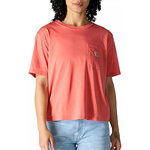 Carhartt Women's Boxy Fit Short Sleeve Tee (Dusty Cedar) $12.97, Carhartt Women's Canvas Sherpa Jacket (Black) $65.97, More + Free Shipping on $49