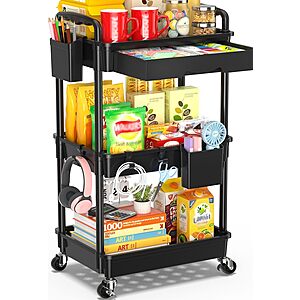 3-Tier Sunally Rolling Cart w/ Drawer (Black, White, Pink) $13.79 + Free Shipping w/ Prime or on $35+