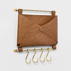 Threshold Entryway Organizer Wall Mounted Mail Holder w/ Hooks (Brown Faux Leather and Gold) $12.50 + Free Store Pickup at Target or FS on $35+