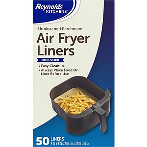 Reynolds Kitchens 9" x 9" Unbleached Parchment Air Fryer Liners, 50 Count