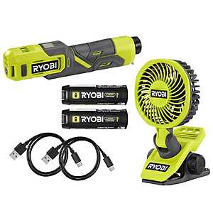 2-Tool Ryobi USB Lithium Combo Kit w/ Clamp Fan, Inflator, 2x 2.0Ah Batteries & Charging Cables $59.94 + Free Store Pickup at Home Depot