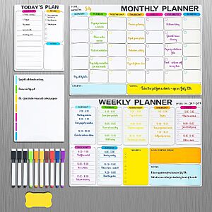 4-Pk M&G 16.5" x 12" Magnetic Dry Erase Whiteboard Calendar Set for Fridge