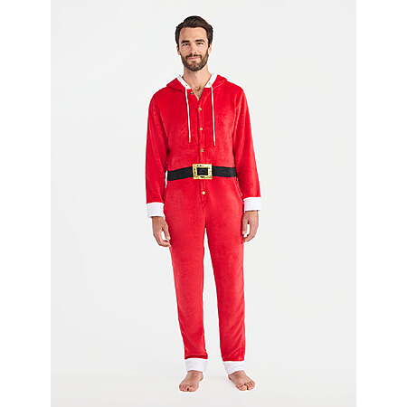 Holiday Time Men's Christmas SantaCon Santa One-Piece Union Suit (Santa Brilliant Red Combo) $12 + Free S&H w/ Walmart+ or on $35+