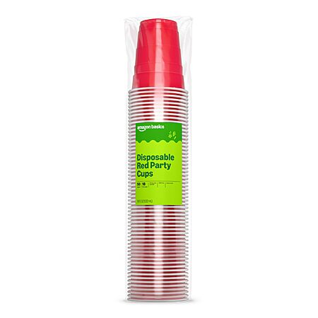 50-Count 18-Oz Amazon Basics Disposable Plastic Party Cups (Red) w/ S&S