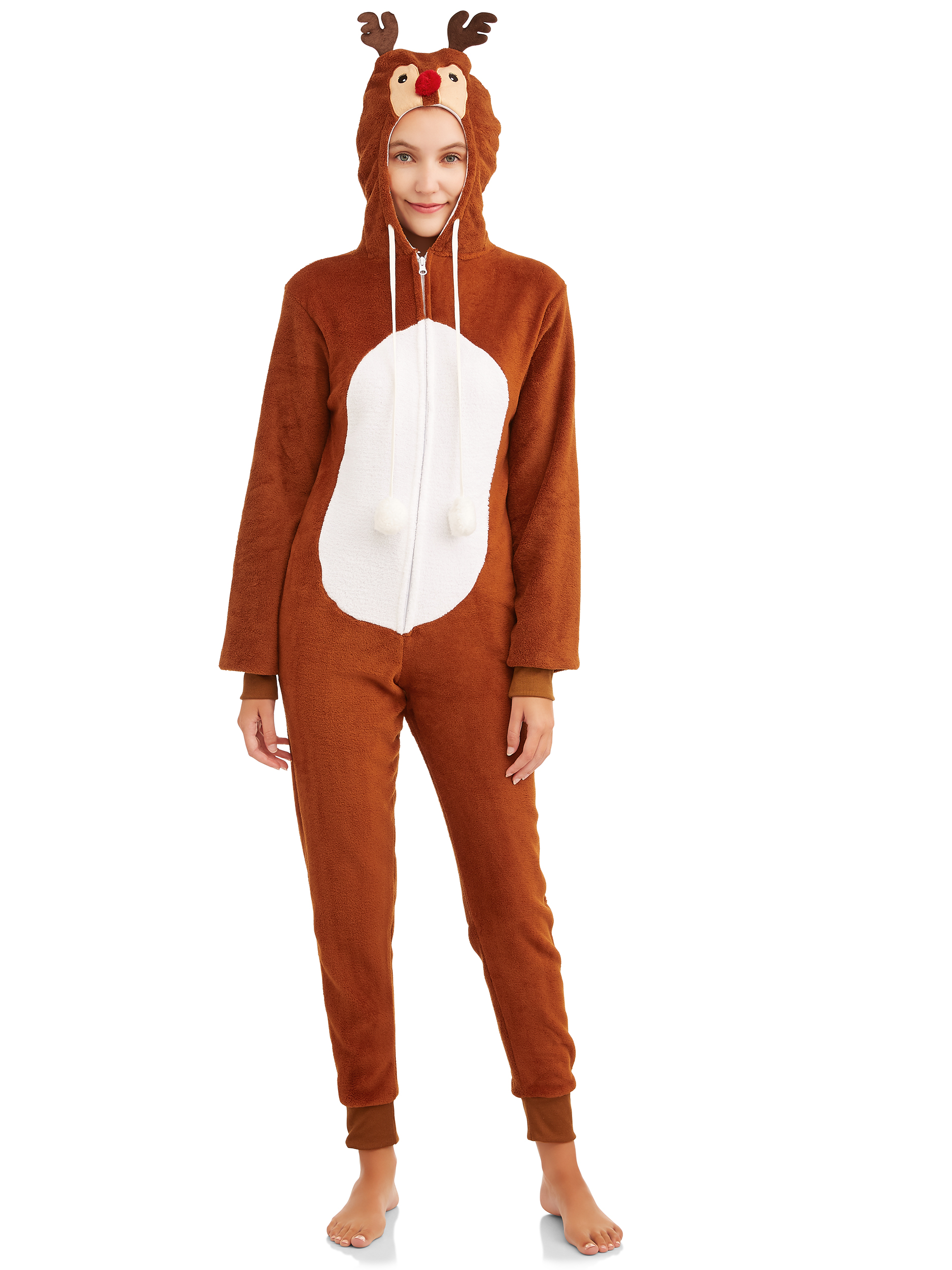 Women's Christmas Edition Plush Hooded One Piece Jumpsuits (various colors) $10 + Free Store Pickup at Walmart