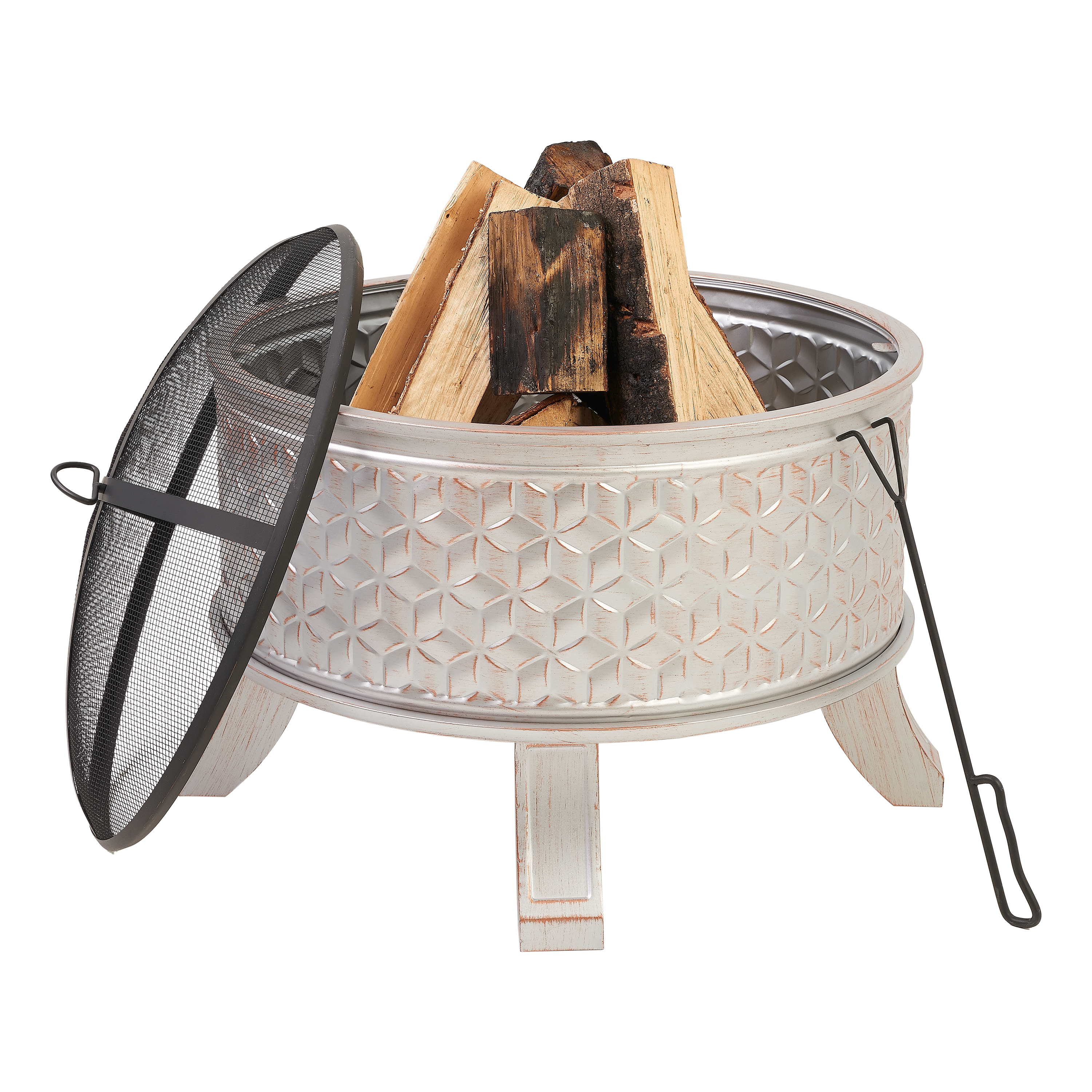Mainstays 26 Steel Wood Burning Fire Pit W Mesh Spark Guard