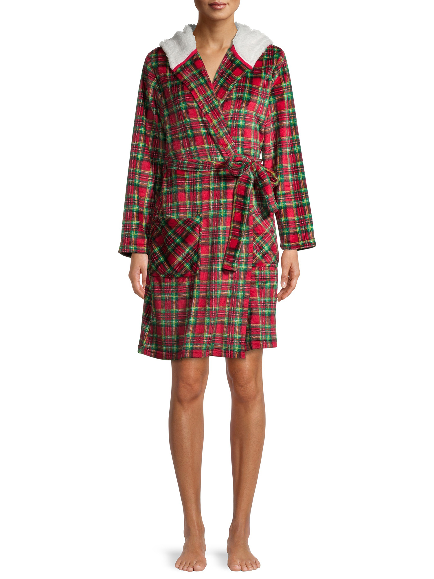 Derek Heart Women's Hooded Tartan Robe w/ Faux Sherpa Lining $10 + Free Shipping w/ Walmart+ or FS on $35+