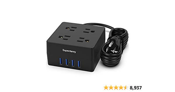 30% off SUPERDANNY 5 Ft Extension Cord with 4 Outlets & 4 USBs - $12.10