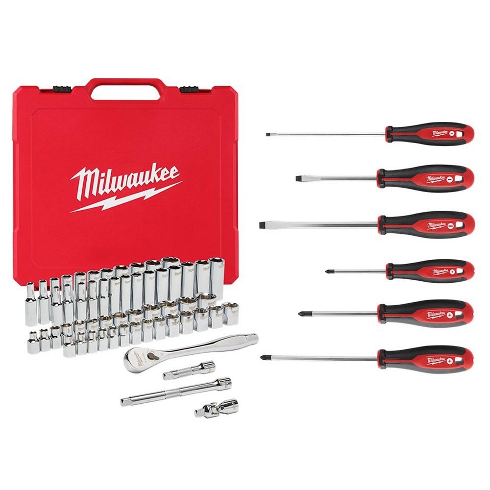 Milwaukee 3/8 in. Drive SAE/Metric Ratchet and Socket Mechanics Tool Set (56 piece