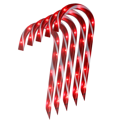 Set of 10 Red Lighted Outdoor Candy Cane Christmas Lawn Stakes 12" $27.99