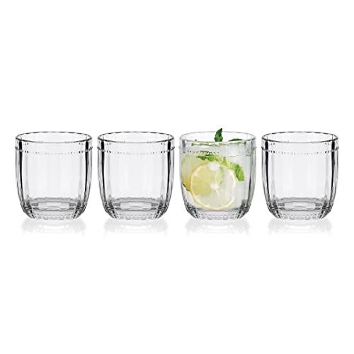 Everyday White by Fitz and Floyd Beaded Double Old Fashioned Beverage Rocks Glass, Set of 4, Clear $7.64