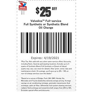 Valvoline $20 oil change best sale coupon