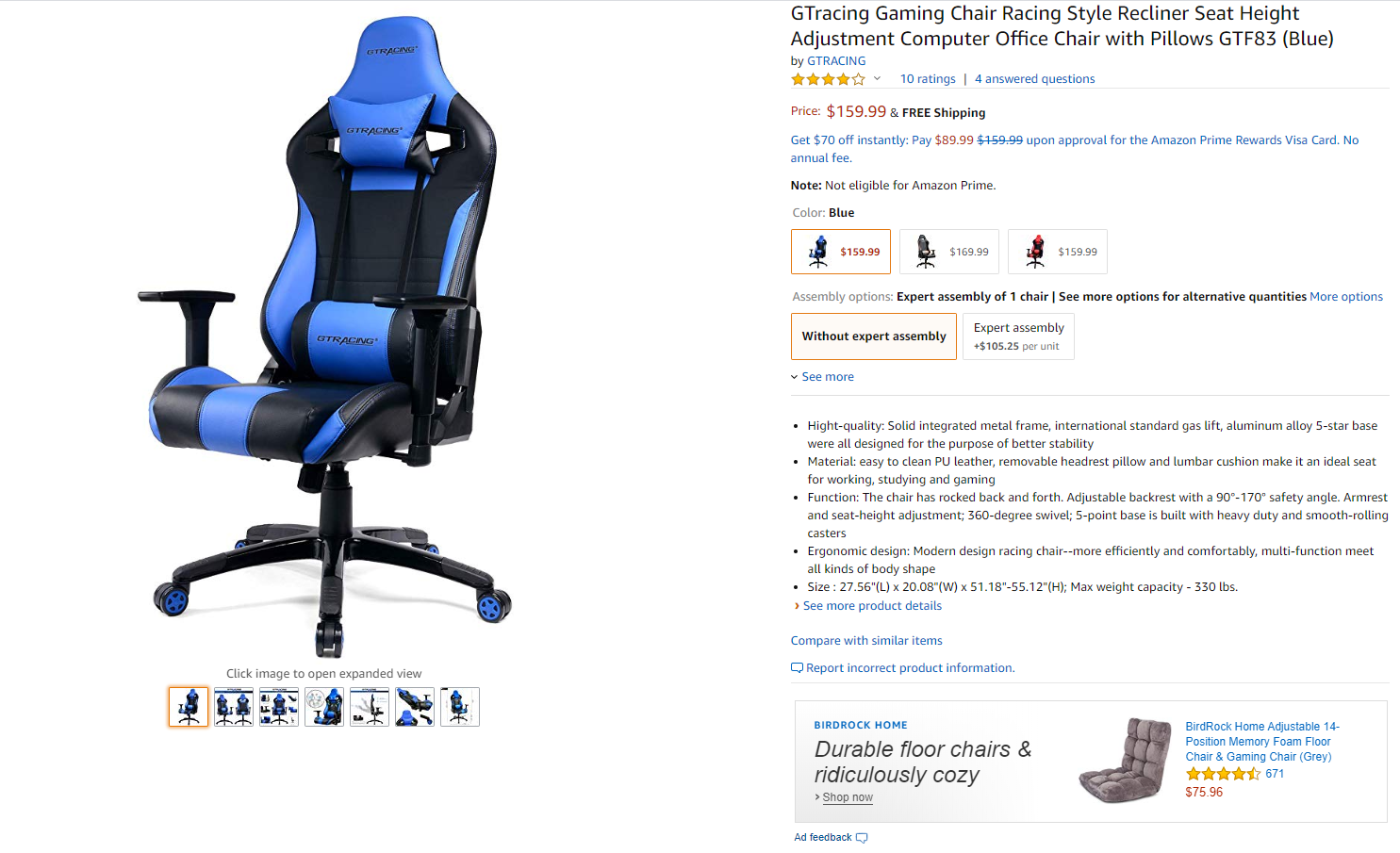GTRacing Gaming Chair $111.99 w/ 30% off coupon