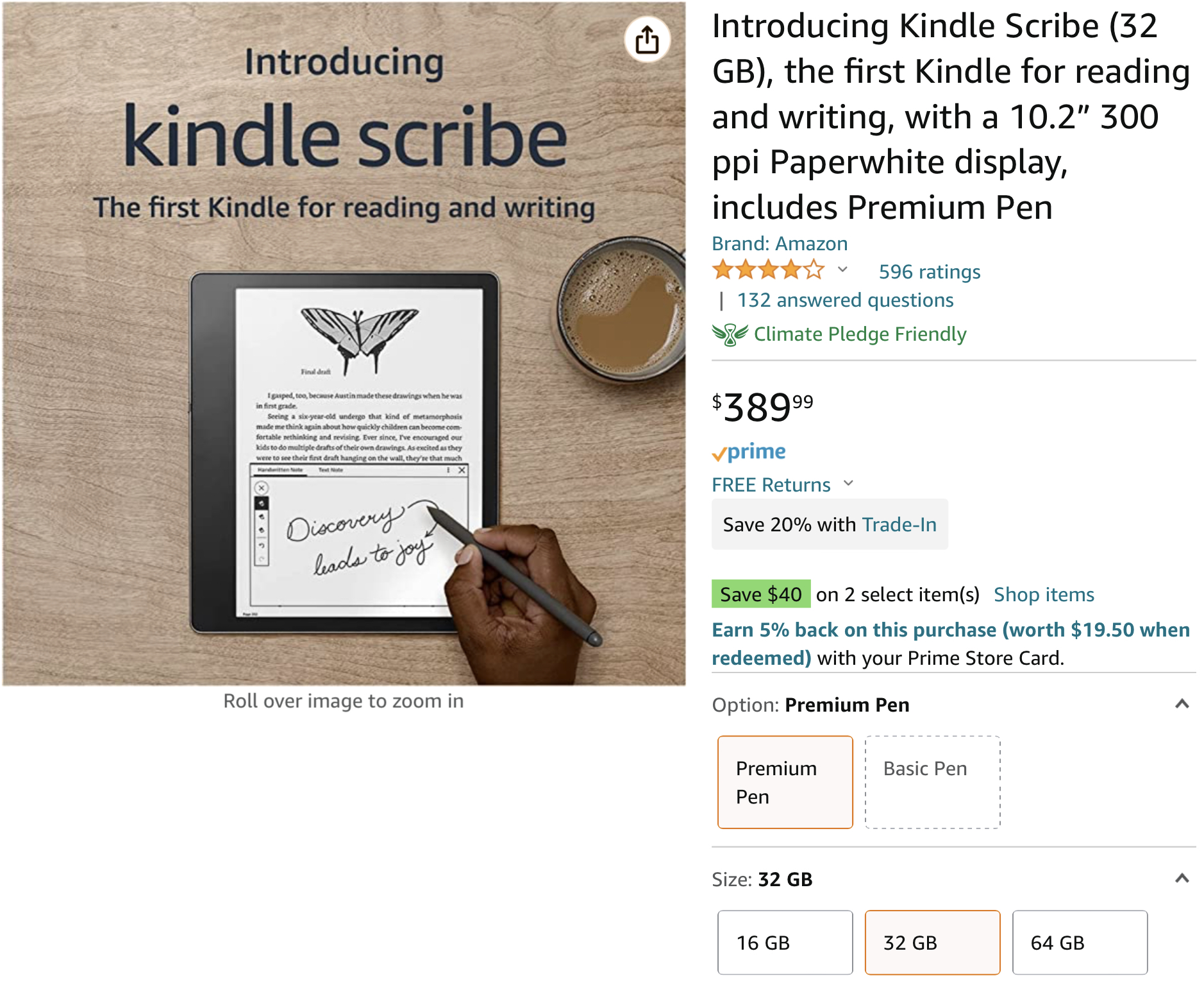 32 Gig Kindle Scribe With Premium Pen, Save $108 + $25 ebook credit with trade in.