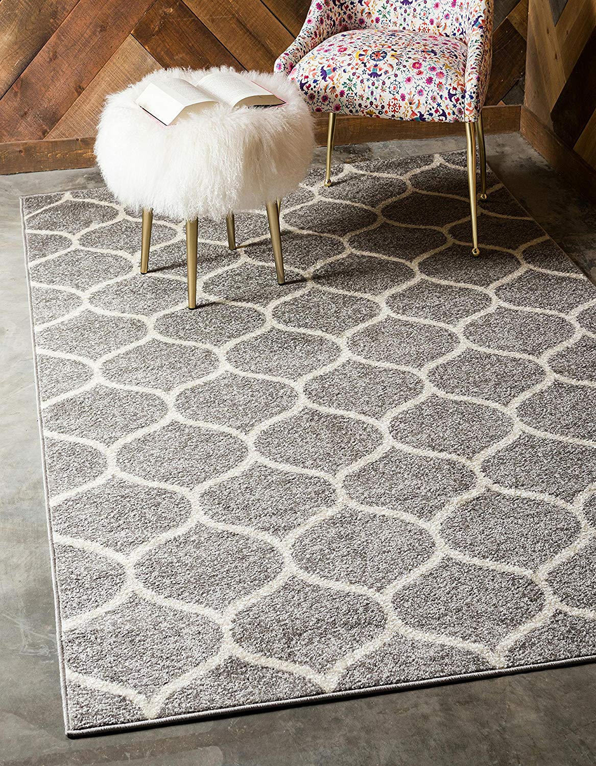 4' x 6' Unique Loom Trellis Frieze Collection Lattice Moroccan Geometric Modern Light Gray Area Rug  $23.99 + FS + FR