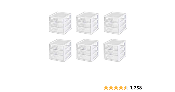 Sterilite 20738006 Small 3 Drawer Unit, White Frame with Clear Drawers, 6-Pack - $10.86