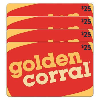 Costco members: Golden Corral Four physical $25 Gift Cards ($100 value) $74.99