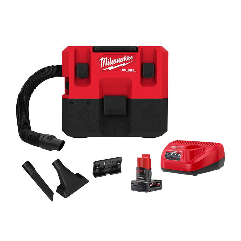 Milwaukee M12 FUEL 12-Volt 1.6 Gal. Lithium-Ion Cordless Wet/Dry Vacuum Kit with 6.0 Ah Battery and Charger 0960-21 - $129