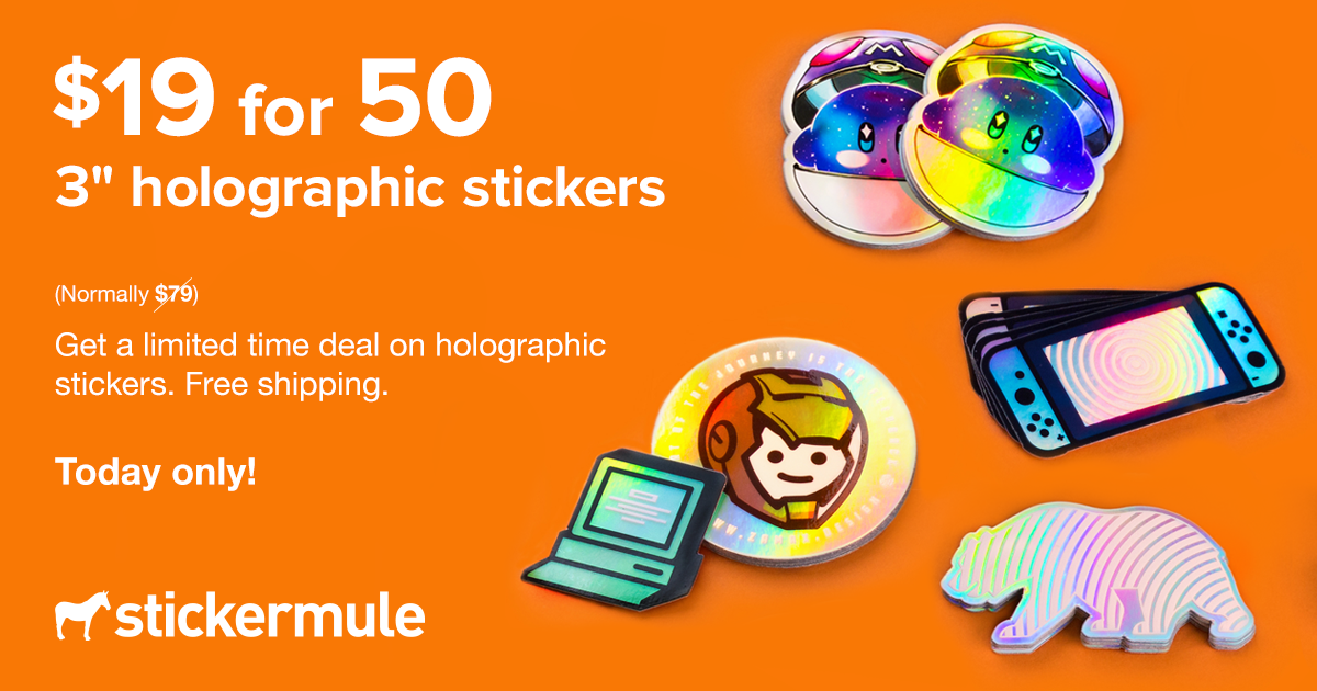 50count 3"x3" holographic stickers Sticker Mule 19.99