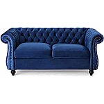 Christopher Knight Home Karen Traditional Chesterfield Loveseat Sofa, Navy Blue and Dark Brown, 61.75 x 33.75 x 27.75, 306027 for 453 $453.79