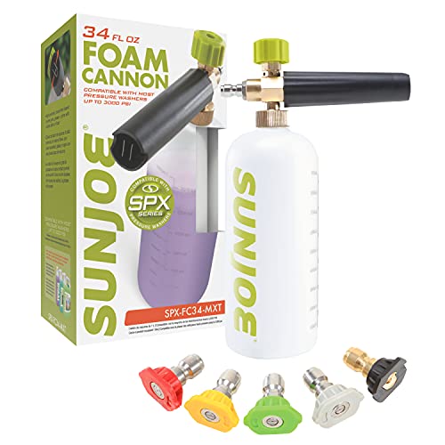 Deal of the day: Sun Joe SPX-FC34-MXT Foam Cannon for SPX Series Electric, 34 Oz, 1/4" Connector, 5 Quick Connect Nozzle Tips, Fits Most Pressure Washers, White - $14.99