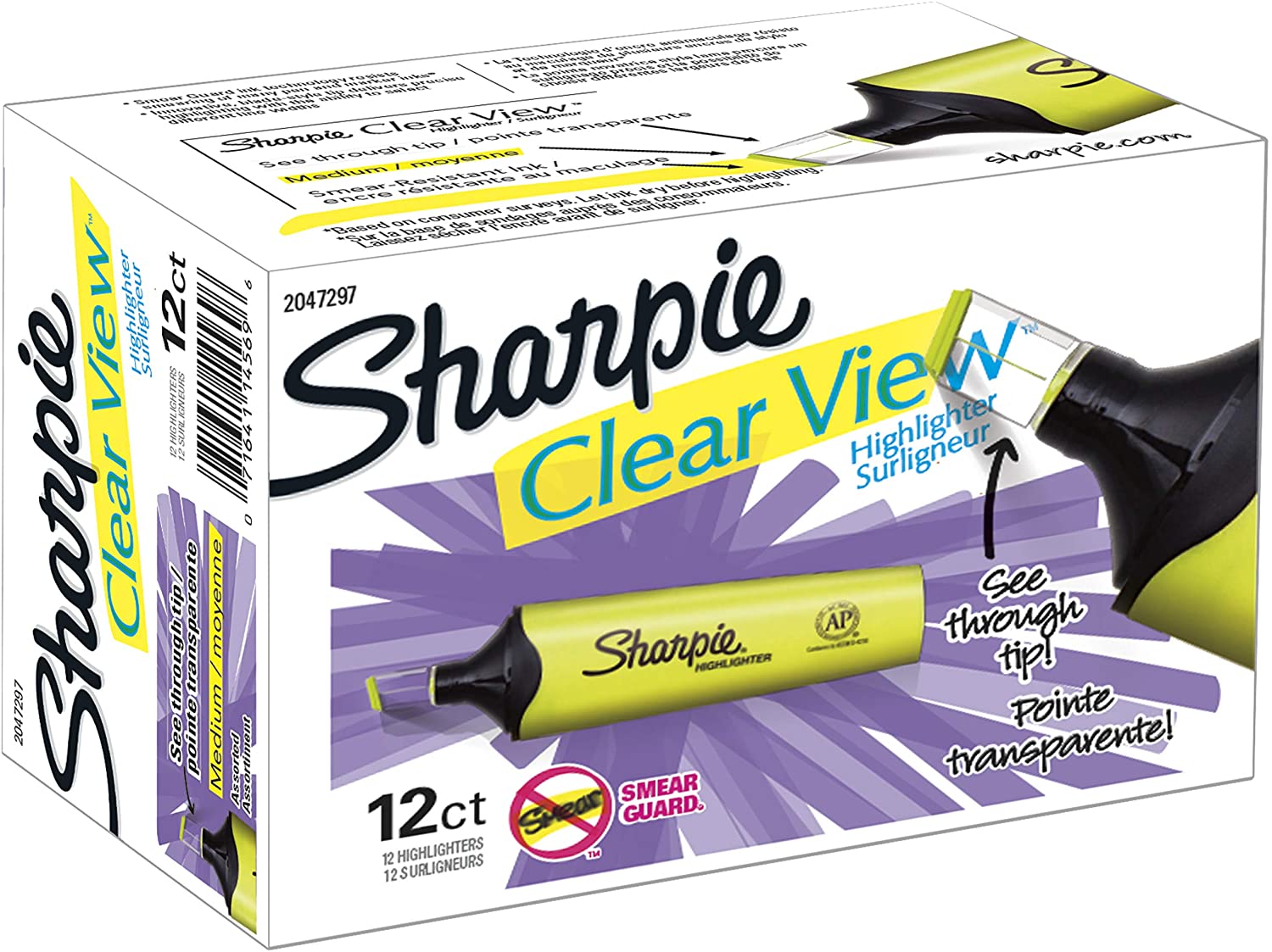 Sharpie Clear View Highlighter, Chisel Tip, 12-Pack, Yellow (1897847) $6.29
