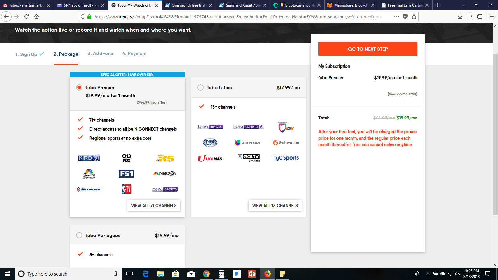One month free trial of FuboTV+$20 cash back in points for Shop Your
