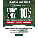 Cabela’s and Bass Pro Club Mastercard - 10% off all orders $50+ Including firearms and Ammo