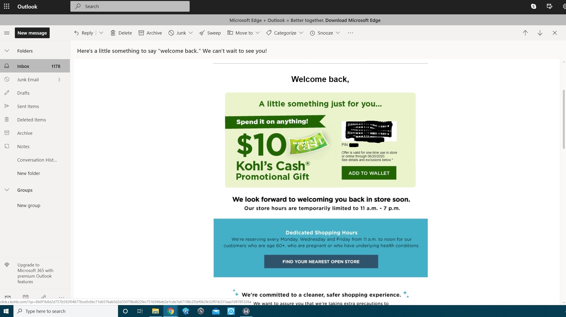 Free $10 Kohl's Cash in emails. YMMV