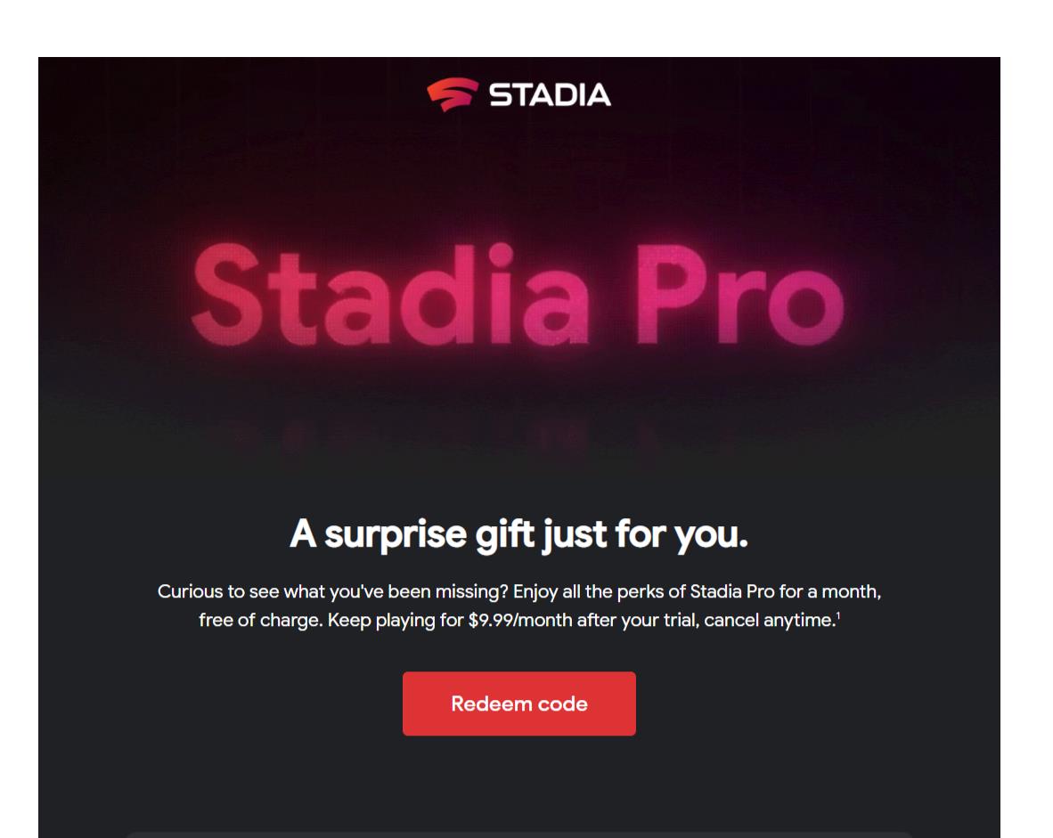 YMMV - Enjoy a month of Stadia Pro for free (Email)