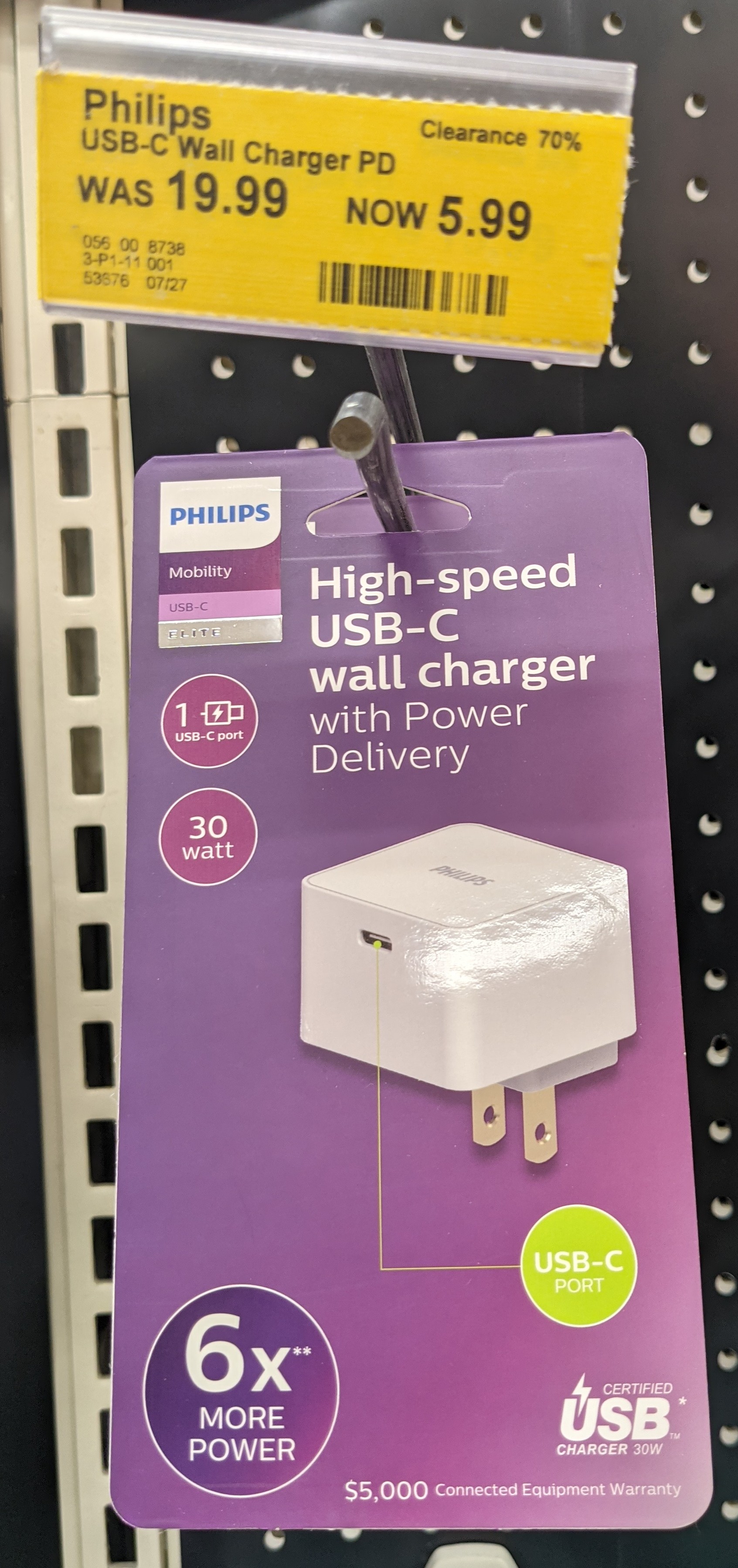 Philips AC USB-C 30W Power Delivery Wall Charger $5.99 at Target YMMV
