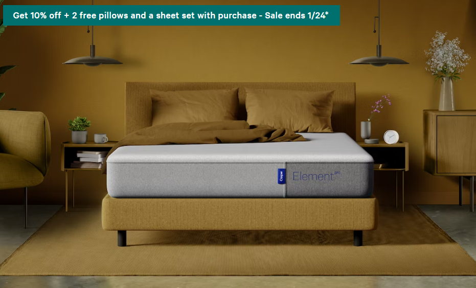 Casper: Element Pro Mattress, 2 Pillows, Sheet Set - 10% Off, Starting at $535