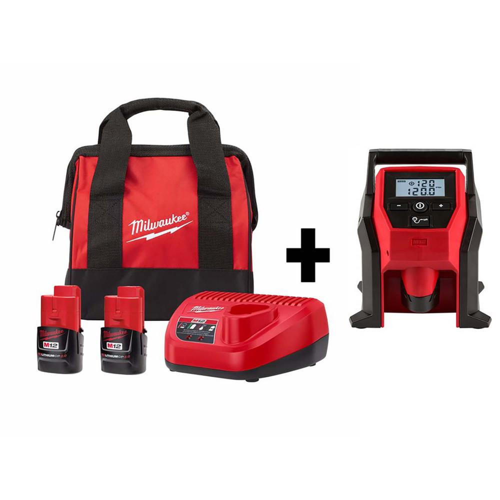 Milwaukee M12 12v Li Ion Compact Inflator Kit W 2x 2 0ah Batteries Charger