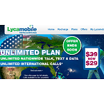 Lycamobile (Tmobile MVNO) Prepaid service , Unlimited nationwide Talk, Text &amp; Data +  calls to 50 countries $29.99 Month