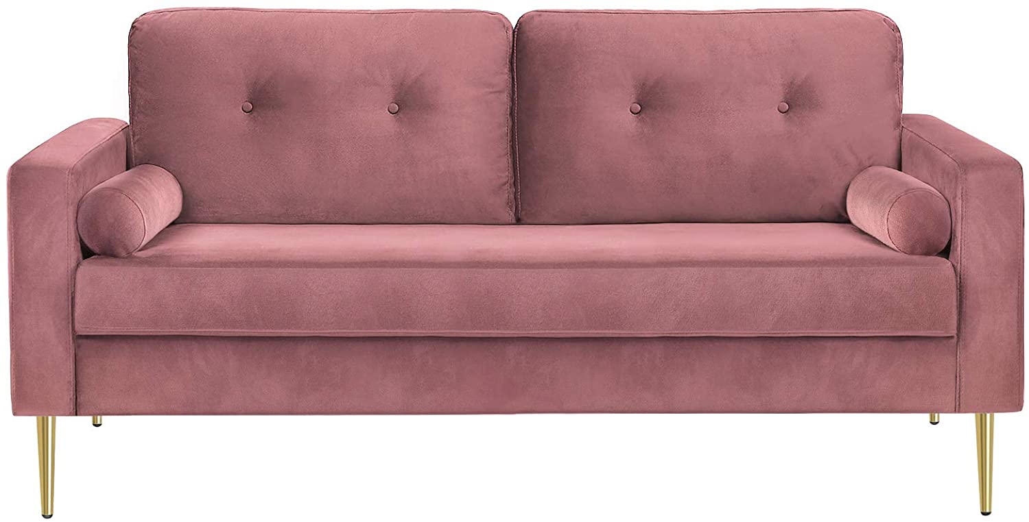 VASAGLE Mid-Century Modern Design Sofa with Velvet Surface (Blue, Gray & Pink) - $207.39