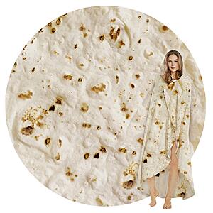 SeaRoomy Burritos Tortilla Throw Blanket, Tortilla Wrap Blanket, Novelty Funny Tortillas Round Blanket Giant Tortillas Round Soft Blankets (Beige, 60 inches) $16.98