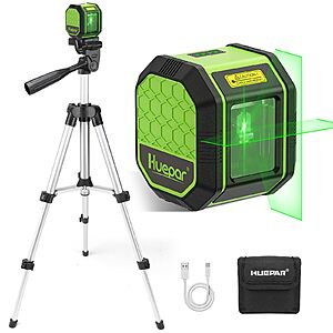 100' HUEPAR Rechargeable USB-C Green Cross Line Laser Level w/ Tripod $25.05 