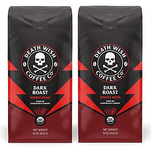 Select Accounts: 2-Pack 16-Oz Death Wish Coffee Dark Roast Whole Bean $15.75 w/ Subscribe & Save